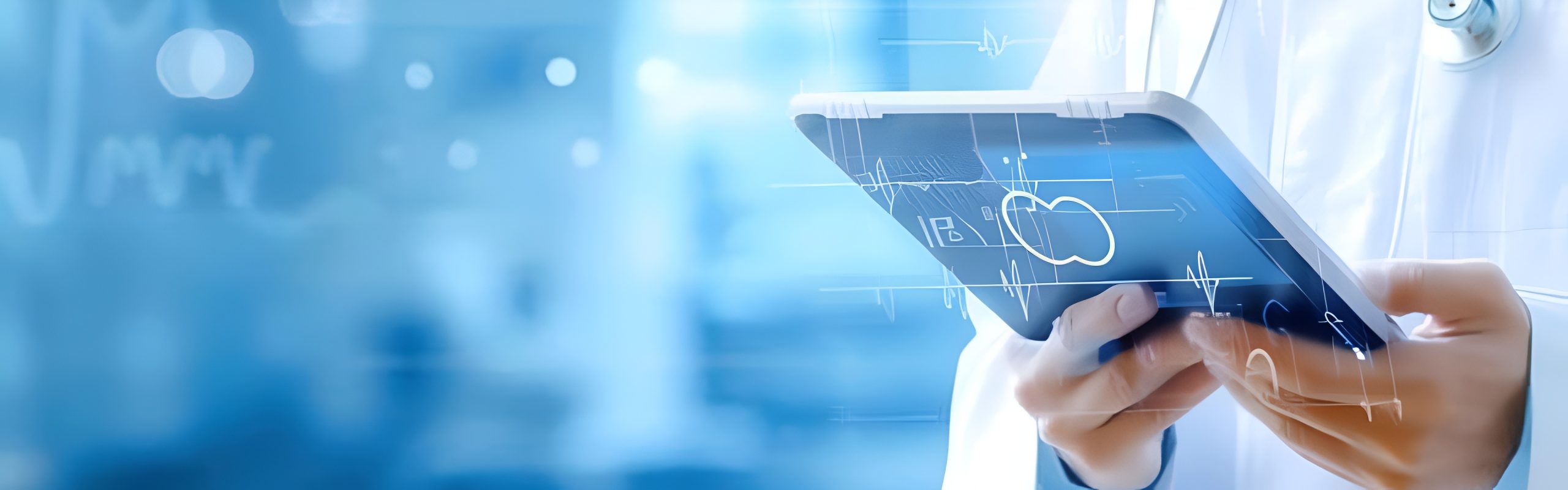 A doctor holds a tablet displaying a cloud icon, symbolizing digital health solutions and data storage.